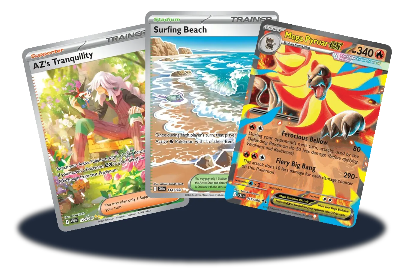 AZ's Tranquility, Surfing Beach ve Mega Pyroar ex single kartları